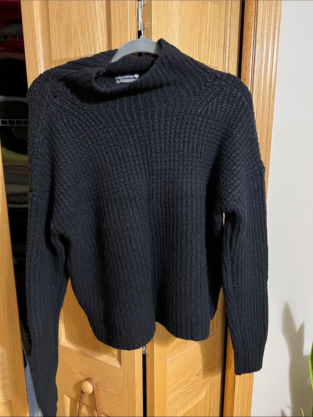 Anthropologie Black Chunky Knit Turtleneck Sweater